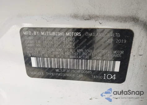 2020 Mitsubishi Mirage G4 Es из США, поврежденный, VIN ML32F3FJ5LHF00885